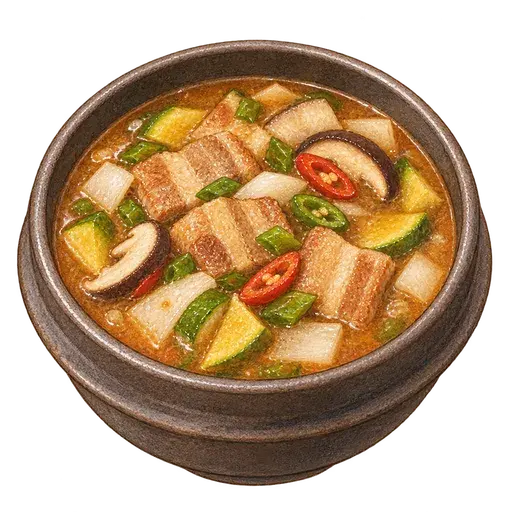 삼겹살 된장찌개 완성 사진